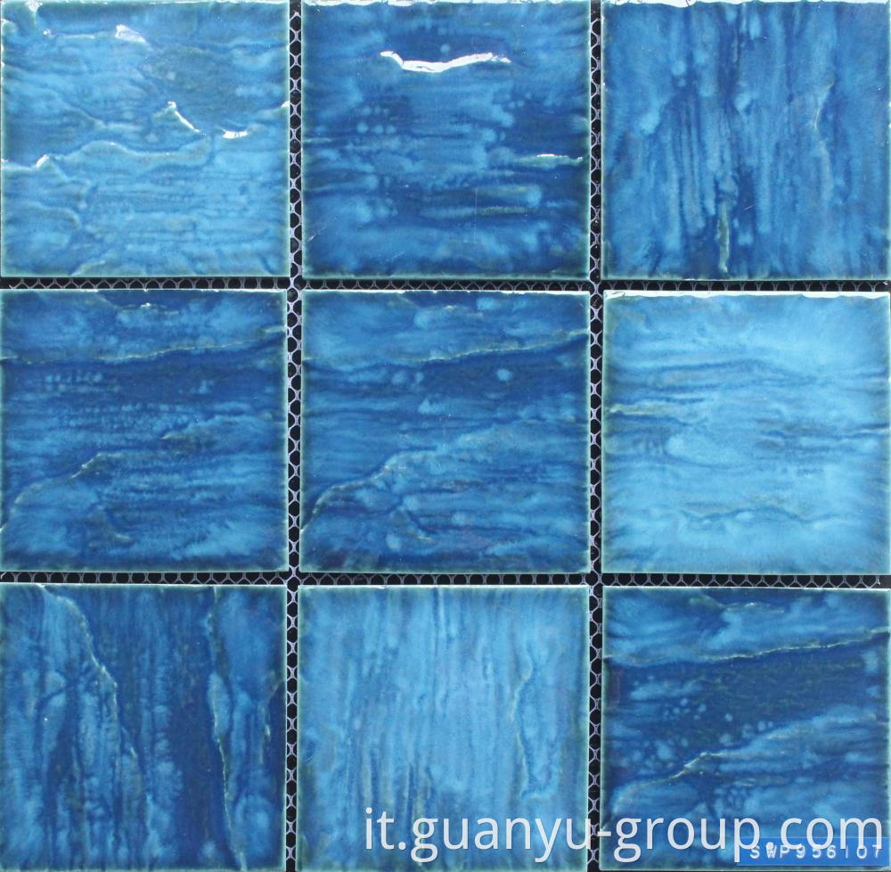 Blue Bumpy Glazed Surface Porcelain Pool Mosaic